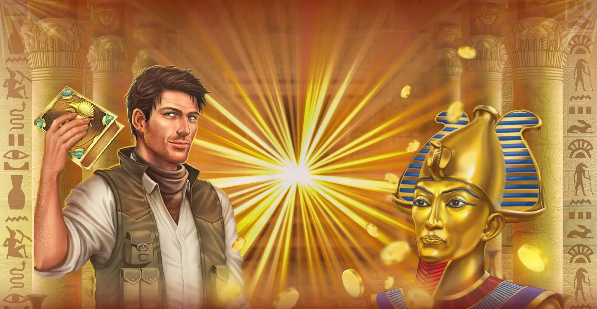 Aventurero sosteniendo un libro dorado